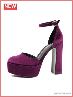 Platform Pumps 5 Inch Chunky High Heel Ankle Strap Closed Toe Suede